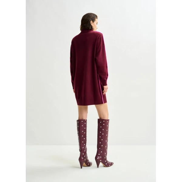 Essentiel Antwerp Burgundy and pink turtleneck wool-blend mini dress with contrast stripe, view 3
