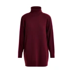 Essentiel Antwerp Burgundy and pink turtleneck wool-blend mini dress with contrast stripe - Essentiel Antwerp Dresses - Colorful Belgian Design - Shop at Coveti