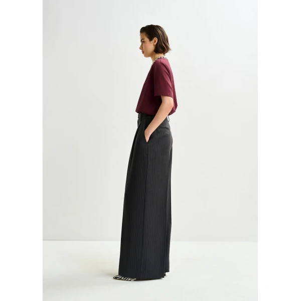 Essentiel Antwerp Burgundy and silver cotton T-shirt with metallic pearl-style embellishments Top, view 5