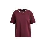 Essentiel Antwerp Burgundy and silver cotton T-shirt with metallic pearl-style embellishments - Essentiel Antwerp Shirts - Colorful Belgian Design - Shop at Coveti