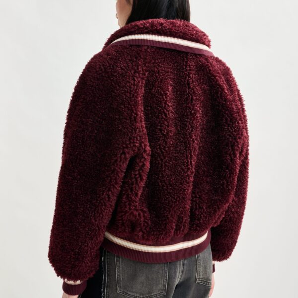 Essentiel Antwerp Burgundy and white oversized faux shearling bomber jacket - Essentiel Antwerp Jackets - Colorful Belgian Design - Shop at Coveti