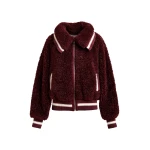 Essentiel Antwerp Burgundy and white oversized faux shearling bomber jacket - Essentiel Antwerp Jackets - Colorful Belgian Design - Shop at Coveti