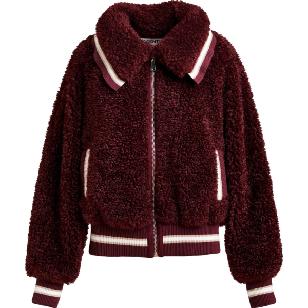 Essentiel Antwerp Burgundy and white oversized faux shearling bomber jacket - Essentiel Antwerp Jackets - Colorful Belgian Design - Shop at Coveti