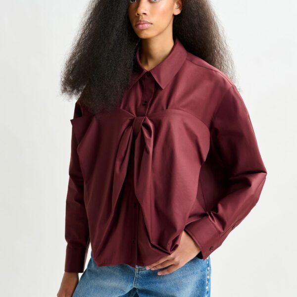 Essentiel Antwerp Burgundy bow-detailed cotton-blend shirt - Essentiel Antwerp Shirts - Colorful Belgian Design - Shop at Coveti