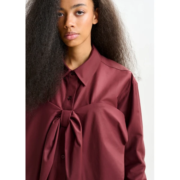 Essentiel Antwerp Burgundy bow-detailed cotton-blend shirt, view 3