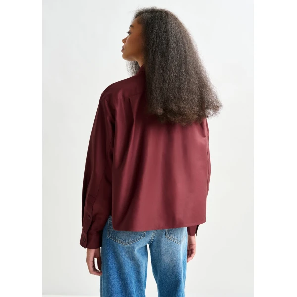 Essentiel Antwerp Burgundy bow-detailed cotton-blend shirt, view 4