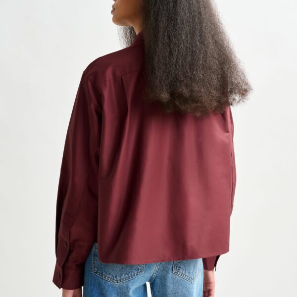 Essentiel Antwerp Burgundy bow-detailed cotton-blend shirt - Essentiel Antwerp Shirts - Colorful Belgian Design - Shop at Coveti
