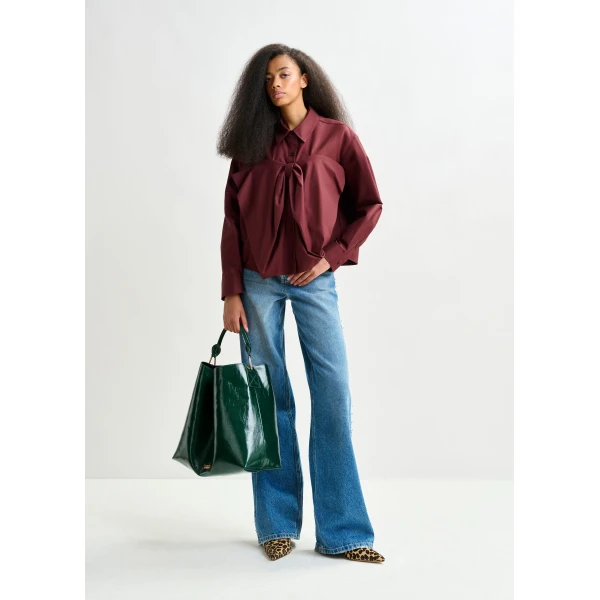 Essentiel Antwerp Burgundy bow-detailed cotton-blend shirt, view 5