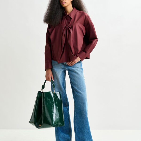 Essentiel Antwerp Burgundy bow-detailed cotton-blend shirt - Essentiel Antwerp Shirts - Colorful Belgian Design - Shop at Coveti