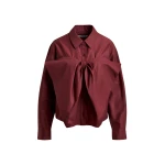 Essentiel Antwerp Burgundy bow-detailed cotton-blend shirt - Essentiel Antwerp Shirts - Colorful Belgian Design - Shop at Coveti