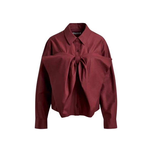 Essentiel Antwerp Burgundy bow-detailed cotton-blend shirt - Essentiel Antwerp Shirts - Colorful Belgian Design - Shop at Coveti