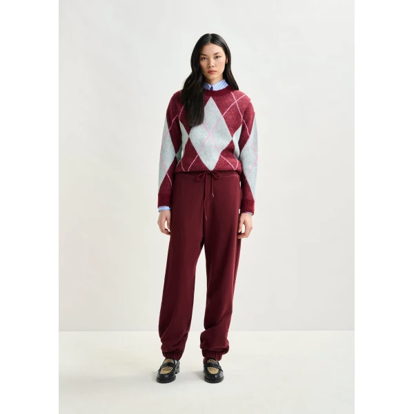 Essentiel Antwerp Burgundy cotton sweatpants with E-shaped embroidery, view 2