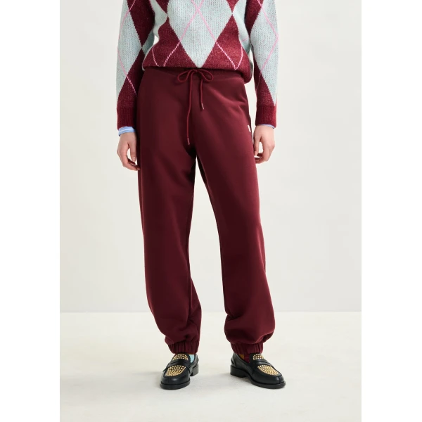 Essentiel Antwerp Burgundy cotton sweatpants with E-shaped embroidery, view 3