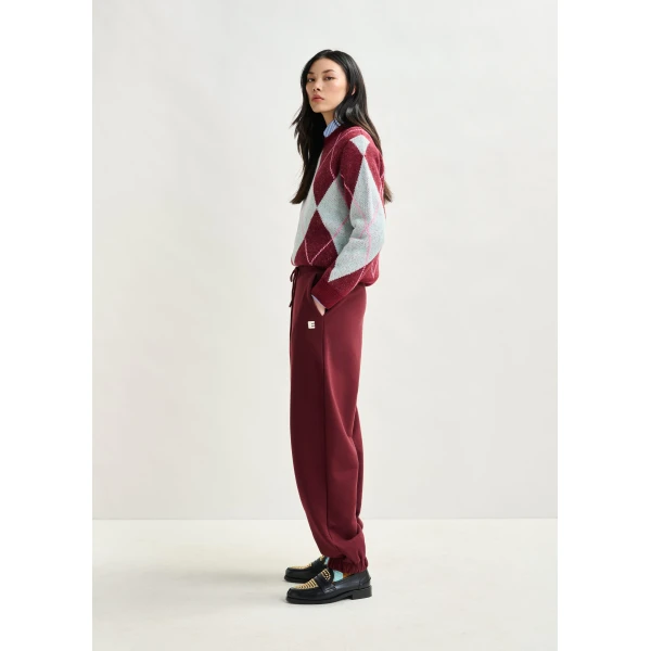 Essentiel Antwerp Burgundy cotton sweatpants with E-shaped embroidery, view 4