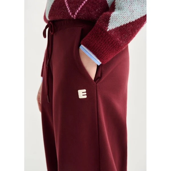 Essentiel Antwerp Burgundy cotton sweatpants with E-shaped embroidery, view 5