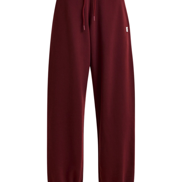 Essentiel Antwerp Burgundy cotton sweatpants with E-shaped embroidery - Essentiel Antwerp Pants - Colorful Belgian Design - Shop at Coveti