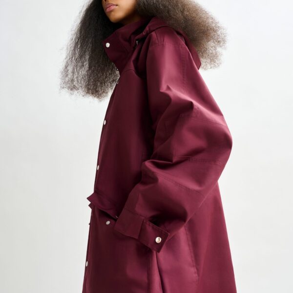 Essentiel Antwerp Burgundy hooded raincoat - Essentiel Antwerp Coats - Colorful Belgian Design - Shop at Coveti