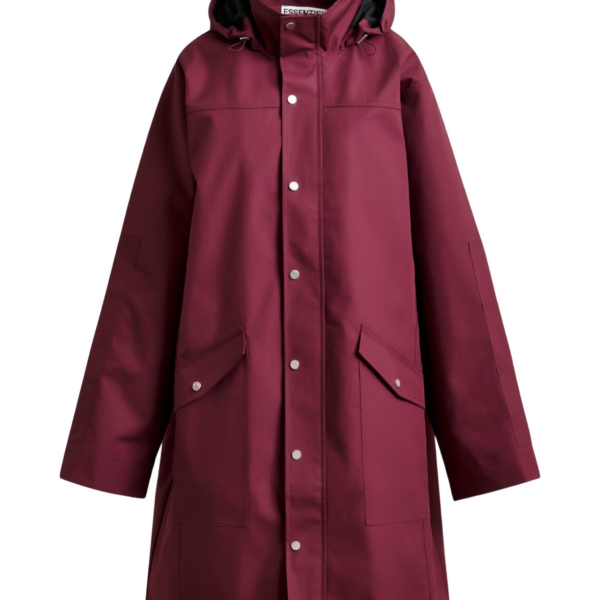 Essentiel Antwerp Burgundy hooded raincoat - Essentiel Antwerp Coats - Colorful Belgian Design - Shop at Coveti