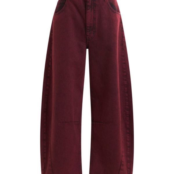 Essentiel Antwerp Burgundy overdyed organic cotton barrel-leg jeans - Essentiel Antwerp Pants - Colorful Belgian Design - Shop at Coveti