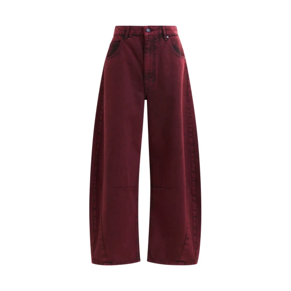 Essentiel Antwerp Burgundy overdyed organic cotton barrel-leg jeans - Essentiel Antwerp Pants - Colorful Belgian Design - Shop at Coveti