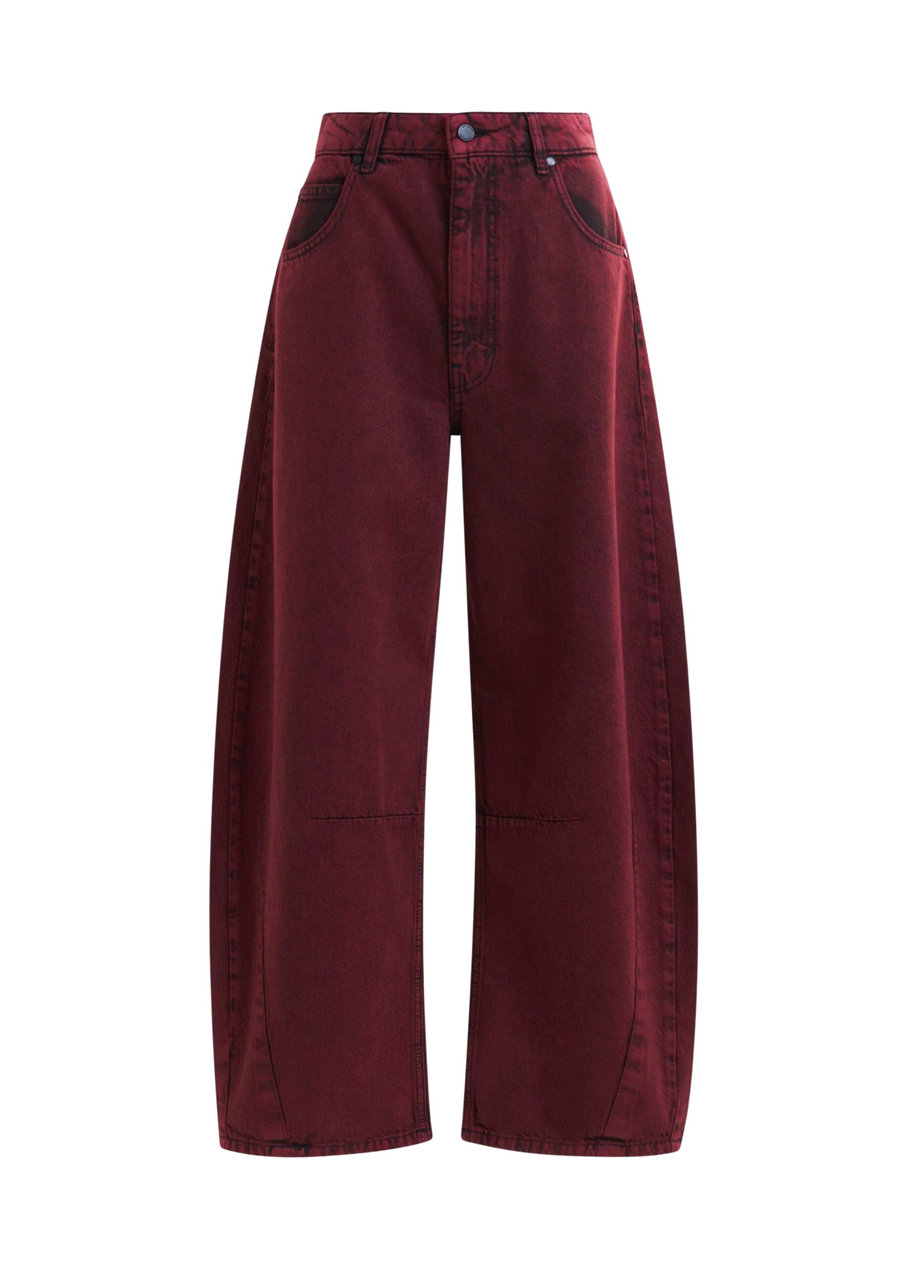 Essentiel Antwerp Burgundy overdyed organic cotton barrel-leg jeans