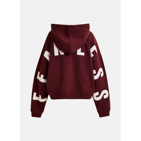 Essentiel Antwerp Burgundy oversized cotton hoodie with “fearless”-print, view 2