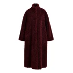 Essentiel Antwerp Burgundy oversized faux shearling coat with stand-up collar - Essentiel Antwerp Coats - Colorful Belgian Design - Shop at Coveti