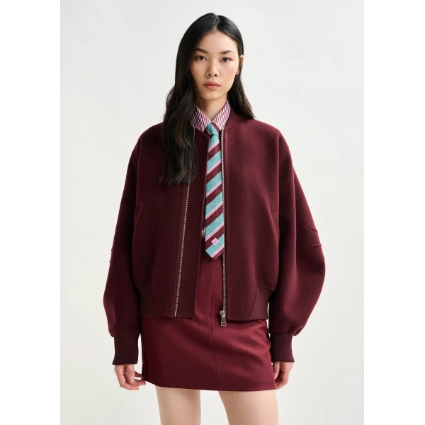 Essentiel Antwerp Burgundy oversized wool bomber jacket, view 2