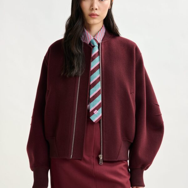 Essentiel Antwerp Burgundy oversized wool bomber jacket - Essentiel Antwerp Jackets - Colorful Belgian Design - Shop at Coveti