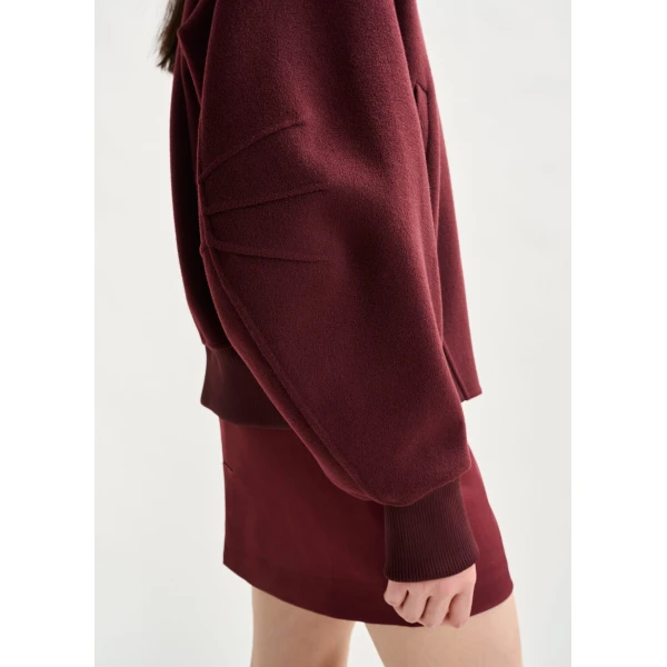Essentiel Antwerp Burgundy oversized wool bomber jacket, view 4