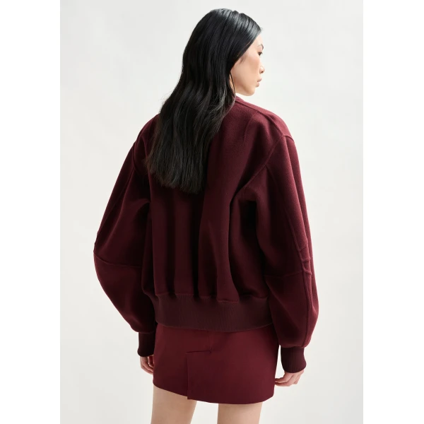 Essentiel Antwerp Burgundy oversized wool bomber jacket, view 5