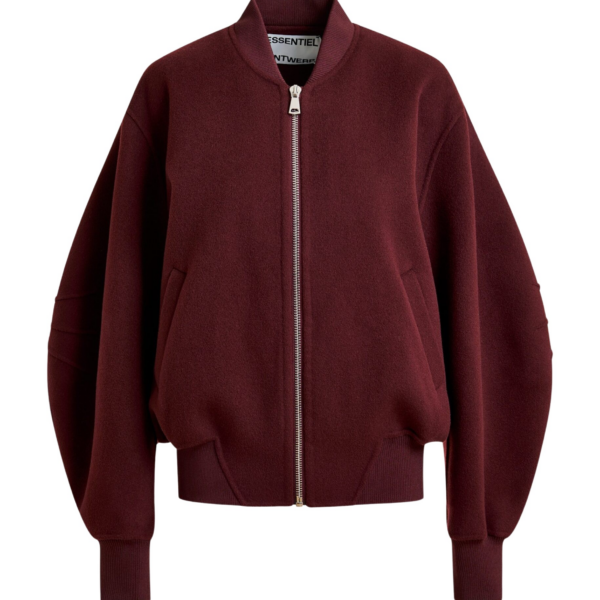 Essentiel Antwerp Burgundy oversized wool bomber jacket - Essentiel Antwerp Jackets - Colorful Belgian Design - Shop at Coveti