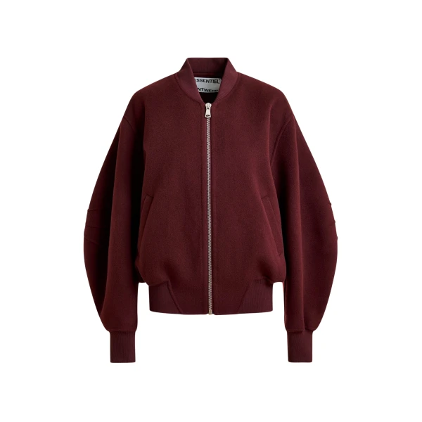 Essentiel Antwerp Burgundy oversized wool bomber jacket - Essentiel Antwerp Jackets - Colorful Belgian Design - Shop at Coveti