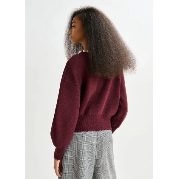 Essentiel Antwerp Burgundy pearl-embellished cardigan, view 3