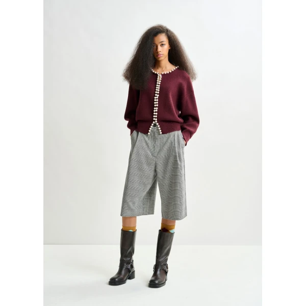 Essentiel Antwerp Burgundy pearl-embellished cardigan, view 4