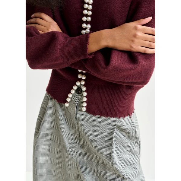 Essentiel Antwerp Burgundy pearl-embellished cardigan, view 5