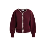 Essentiel Antwerp Burgundy pearl-embellished cardigan - Essentiel Antwerp Knitwear - Colorful Belgian Design - Shop at Coveti