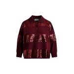 Essentiel Antwerp Burgundy striped sequin-embellished polo - Essentiel Antwerp Tops - Colorful Belgian Design - Shop at Coveti