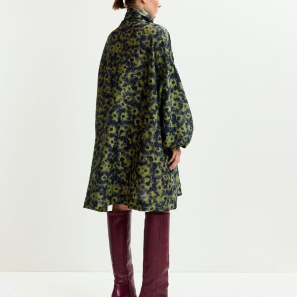 Essentiel Antwerp Dark blue and khaki jacquard mini dress with pussy bow tie - Essentiel Antwerp Dresses - Colorful Belgian Design - Shop at Coveti