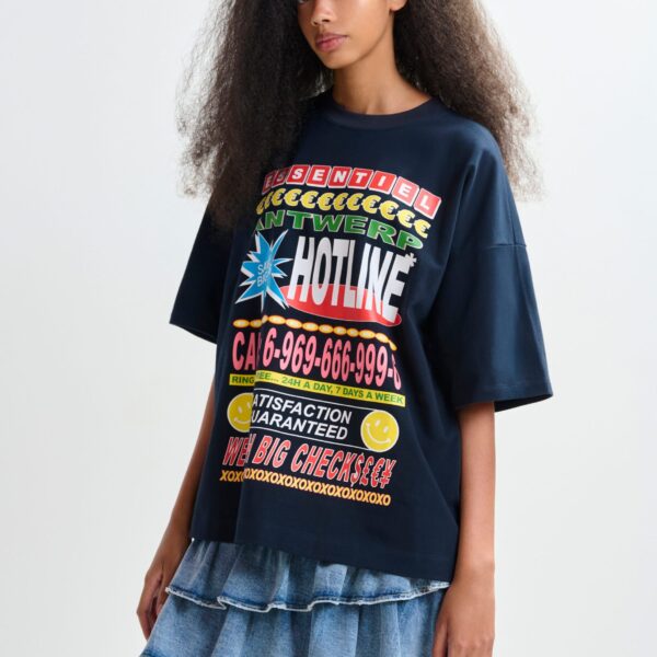 Essentiel Antwerp Dark blue and multicolor oversized graphic cotton T-shirt - Essentiel Antwerp Shirts - Colorful Belgian Design - Shop at Coveti