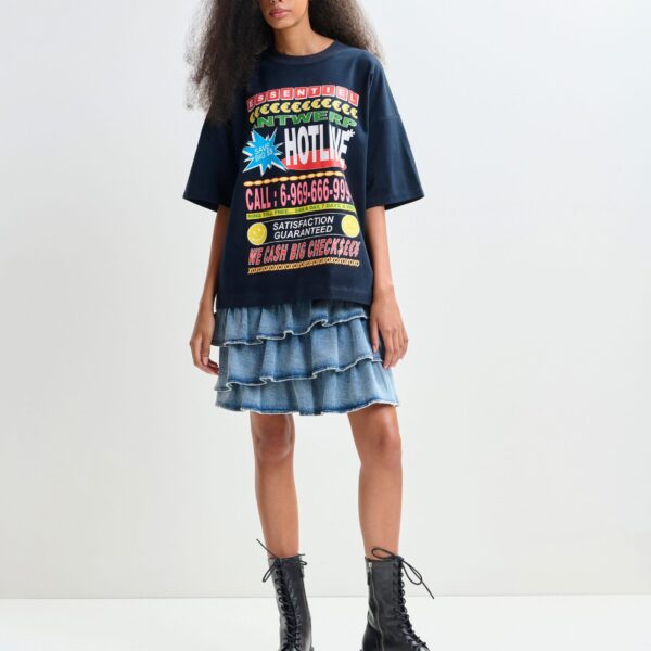 Essentiel Antwerp Dark blue and multicolor oversized graphic cotton T-shirt - Essentiel Antwerp Shirts - Colorful Belgian Design - Shop at Coveti