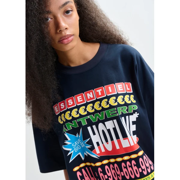Essentiel Antwerp Dark blue and multicolor oversized graphic cotton T-shirt Top, view 4
