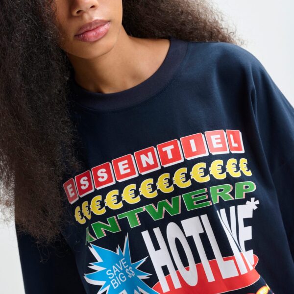 Essentiel Antwerp Dark blue and multicolor oversized graphic cotton T-shirt - Essentiel Antwerp Shirts - Colorful Belgian Design - Shop at Coveti