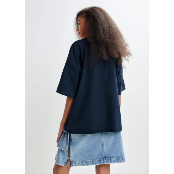 Essentiel Antwerp Dark blue and multicolor oversized graphic cotton T-shirt Top, view 5