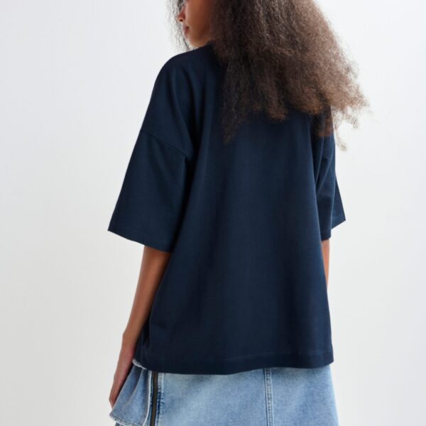 Essentiel Antwerp Dark blue and multicolor oversized graphic cotton T-shirt - Essentiel Antwerp Shirts - Colorful Belgian Design - Shop at Coveti