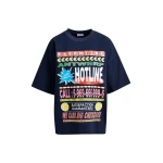 Essentiel Antwerp Dark blue and multicolor oversized graphic cotton T-shirt - Essentiel Antwerp Shirts - Colorful Belgian Design - Shop at Coveti