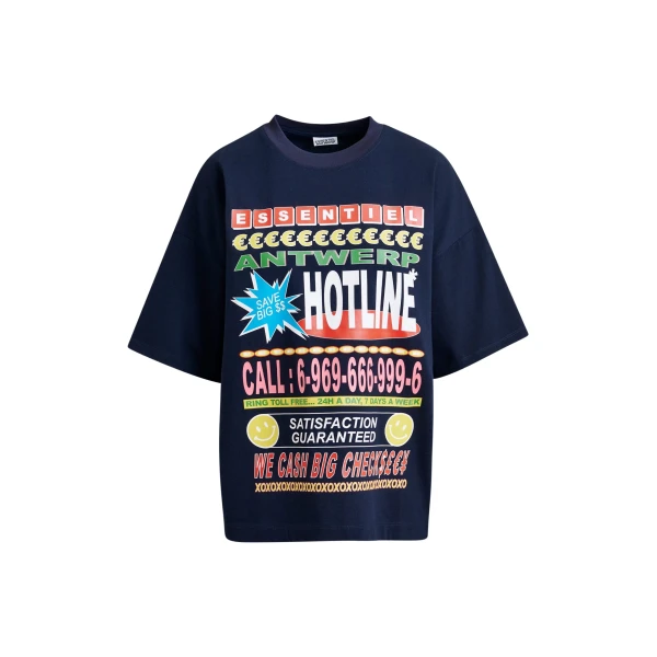 Essentiel Antwerp Dark blue and multicolor oversized graphic cotton T-shirt - Essentiel Antwerp Shirts - Colorful Belgian Design - Shop at Coveti