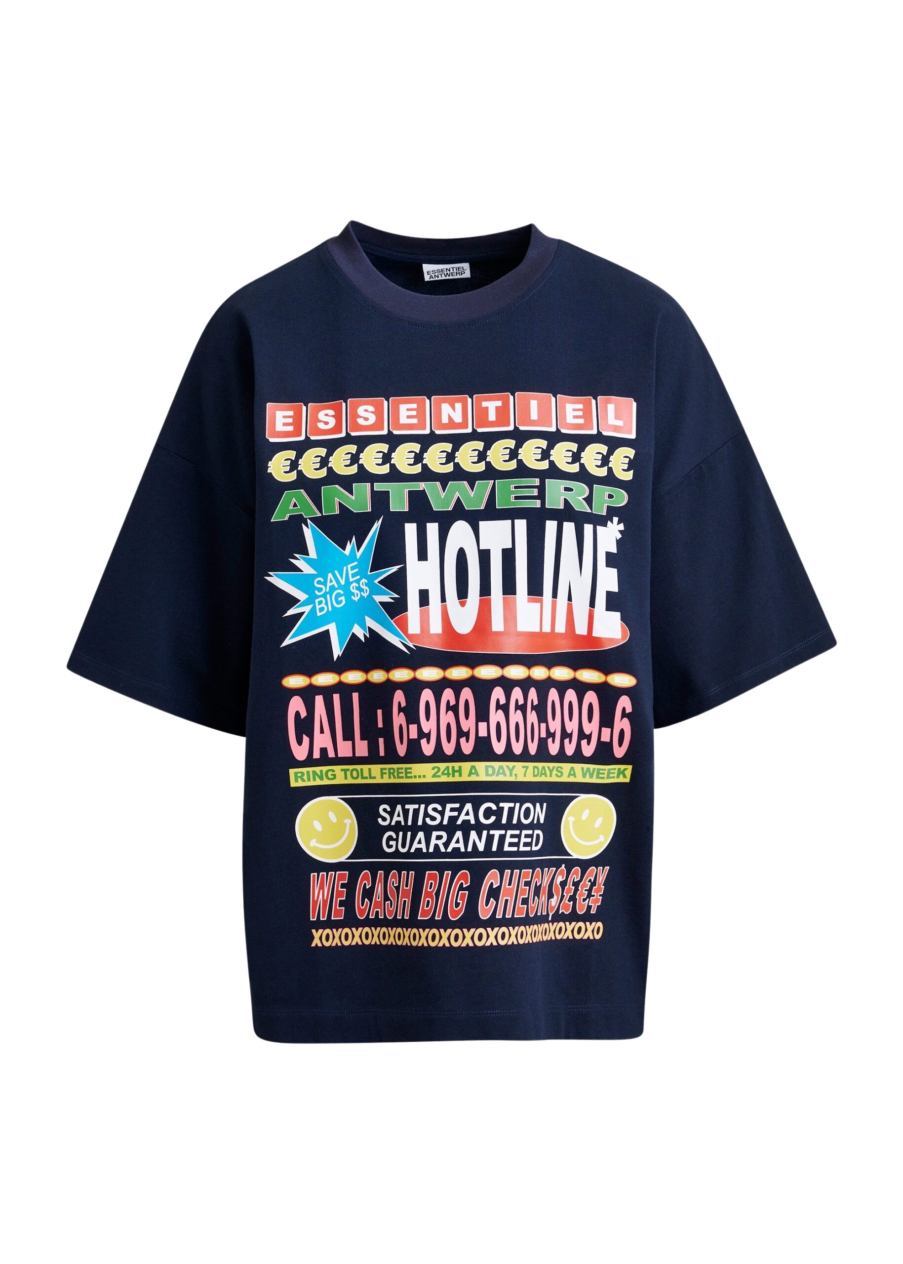 Essentiel Antwerp Dark blue and multicolor oversized graphic cotton T-shirt - Essentiel Antwerp Shirts - Colorful Belgian Design - Shop at Coveti