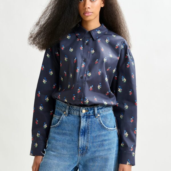 red and light blue floral-print cotton-blend shirt - Essentiel Antwerp Shirts - Colorful Belgian Design - Shop at Coveti