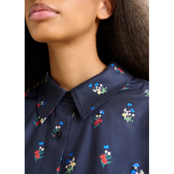 Essentiel Antwerp Dark blue, red and light blue floral-print cotton-blend shirt, view 3